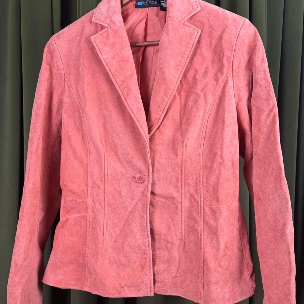 Relativity Womens Pink Genuine Leather Suede Blazer Jacket Vintage Size M